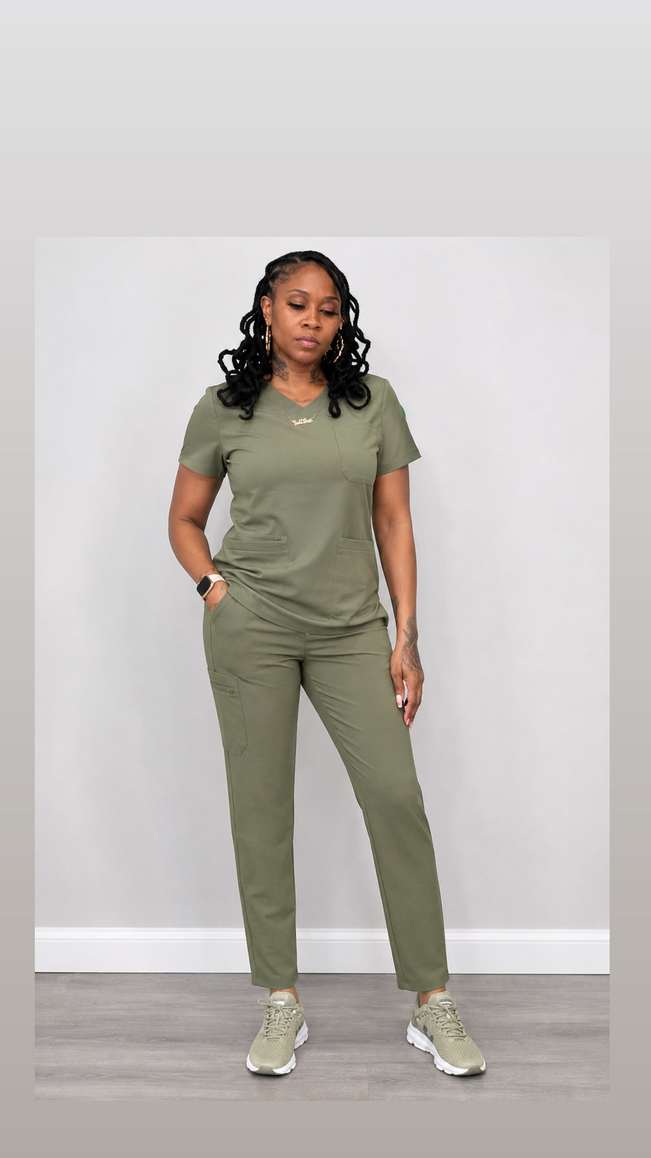POP N SCRUBS Olive Green Premium Scrub Set
