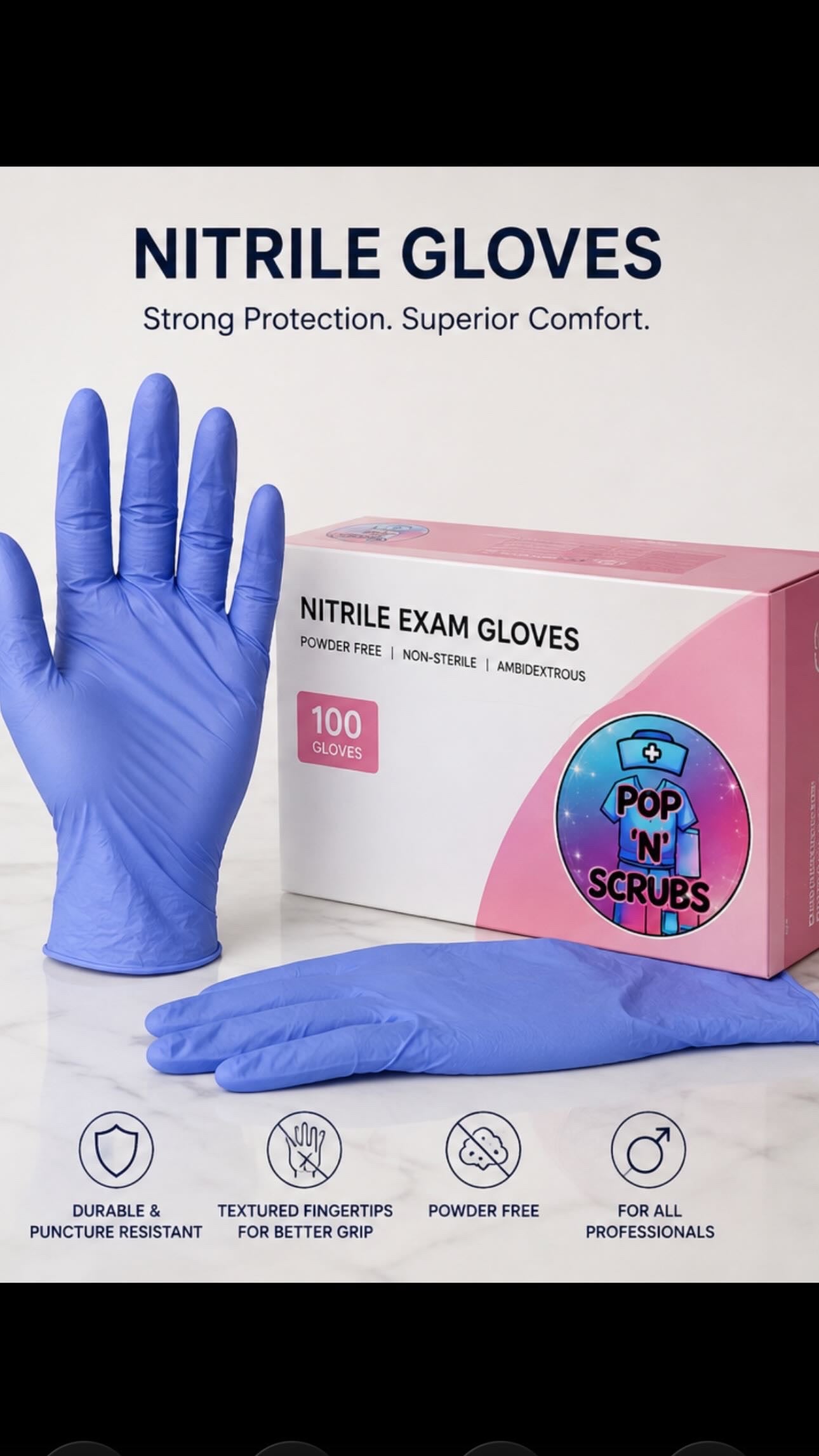 Pop N Scrubs Nitrile Exam Gloves – 100 Count