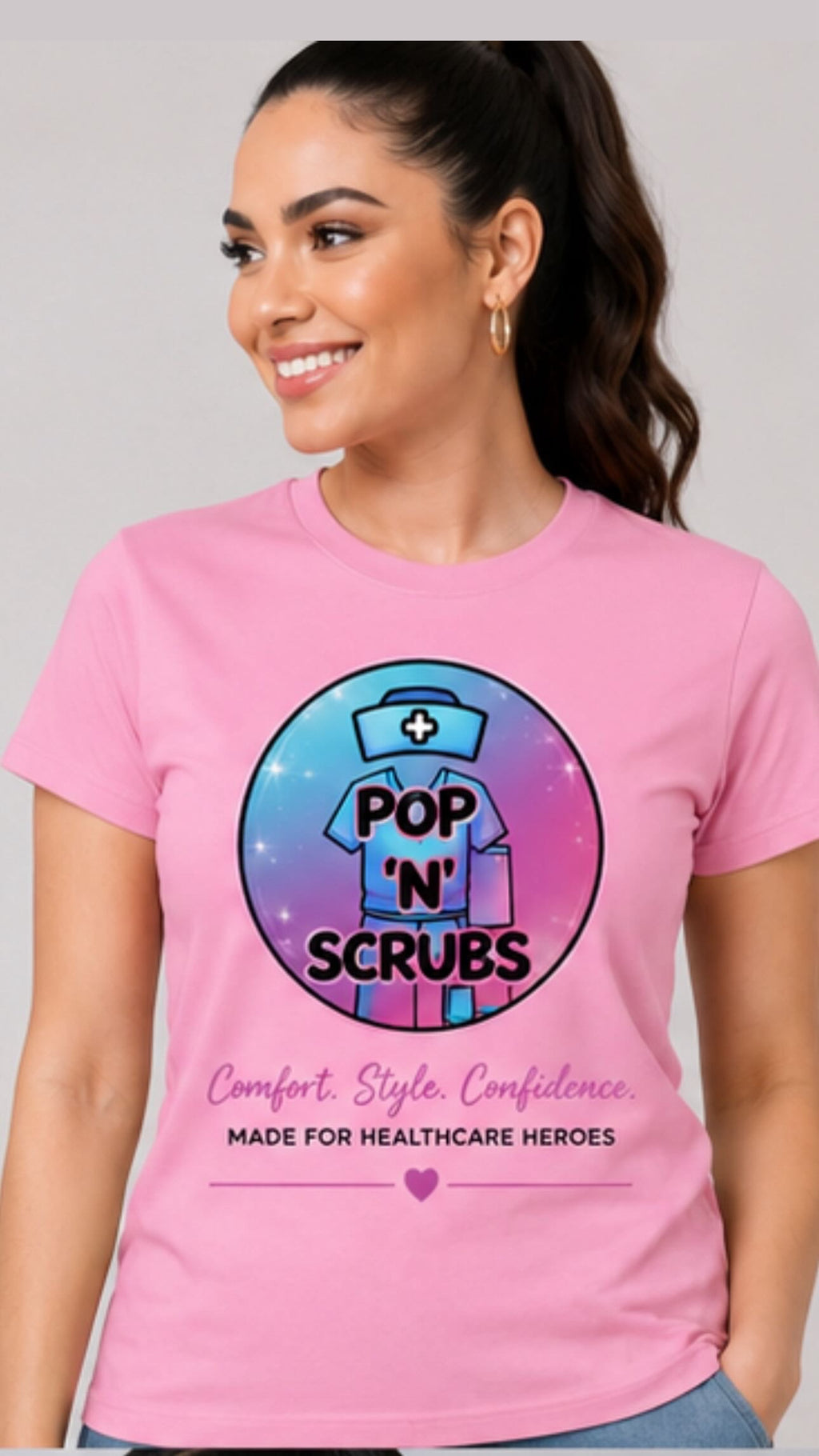 Pop N Scrubs Signature Logo T-Shirt – Pink