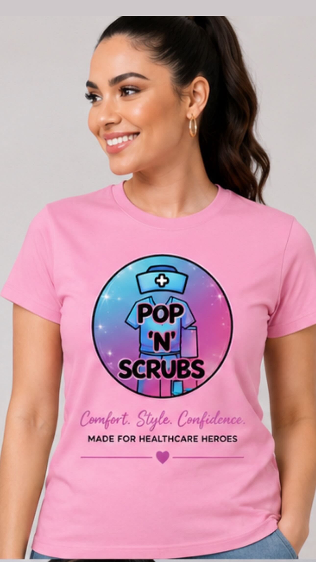 Pop N Scrubs Signature Logo T-Shirt – Pink