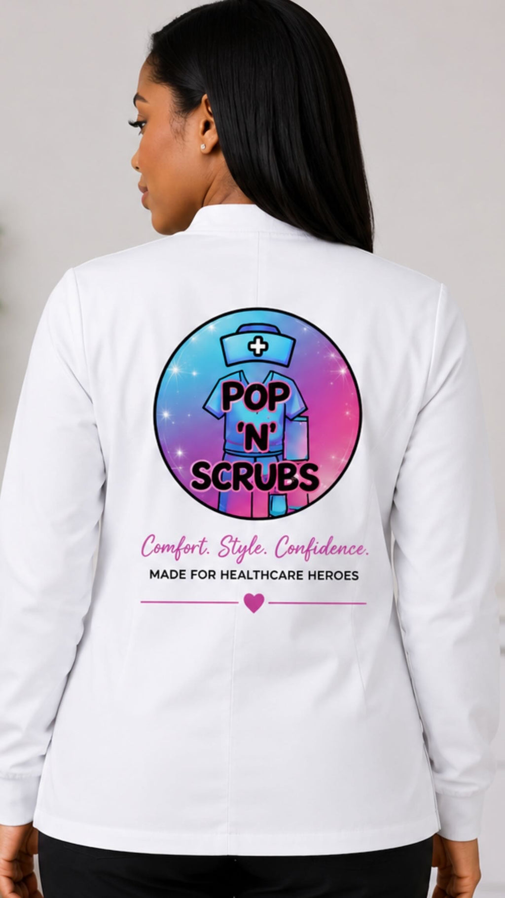 Pop N Scrubs Signature Logo Zip-Up Jacket – White