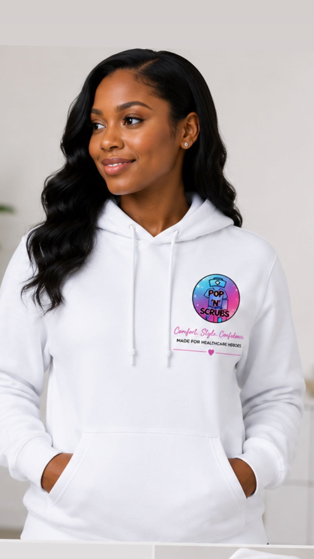 Pop N Scrubs Signature Logo Hoodie – White