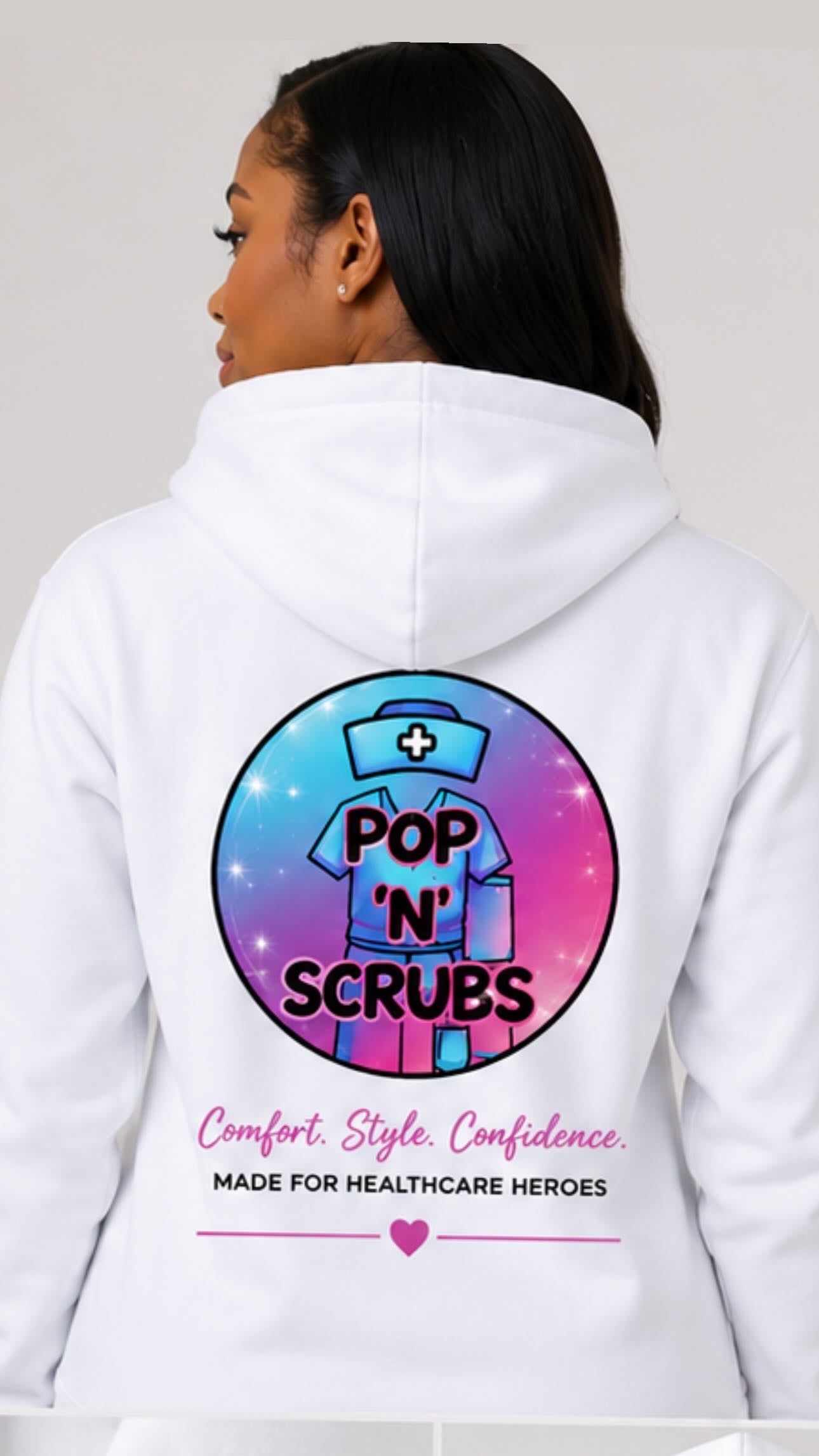 Pop N Scrubs Signature Logo Hoodie – White