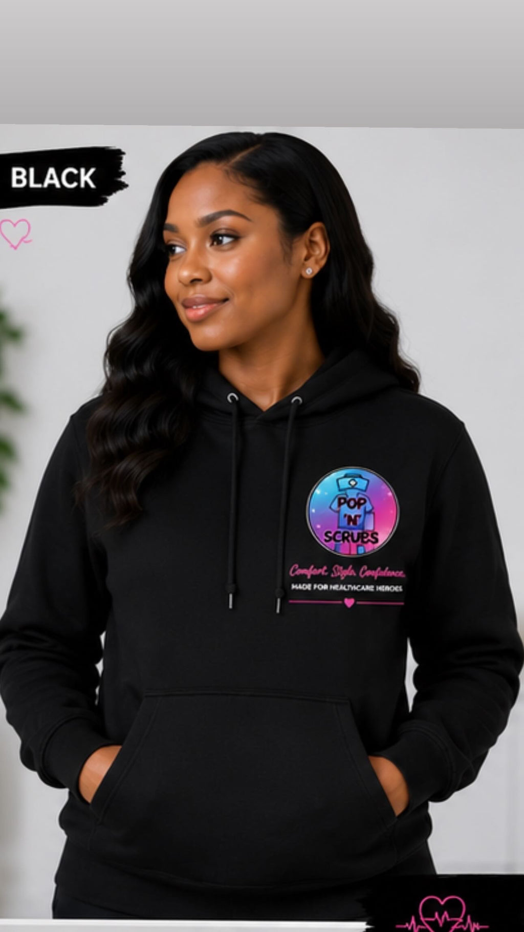 Pop N Scrubs Signature Logo Hoodie – Black