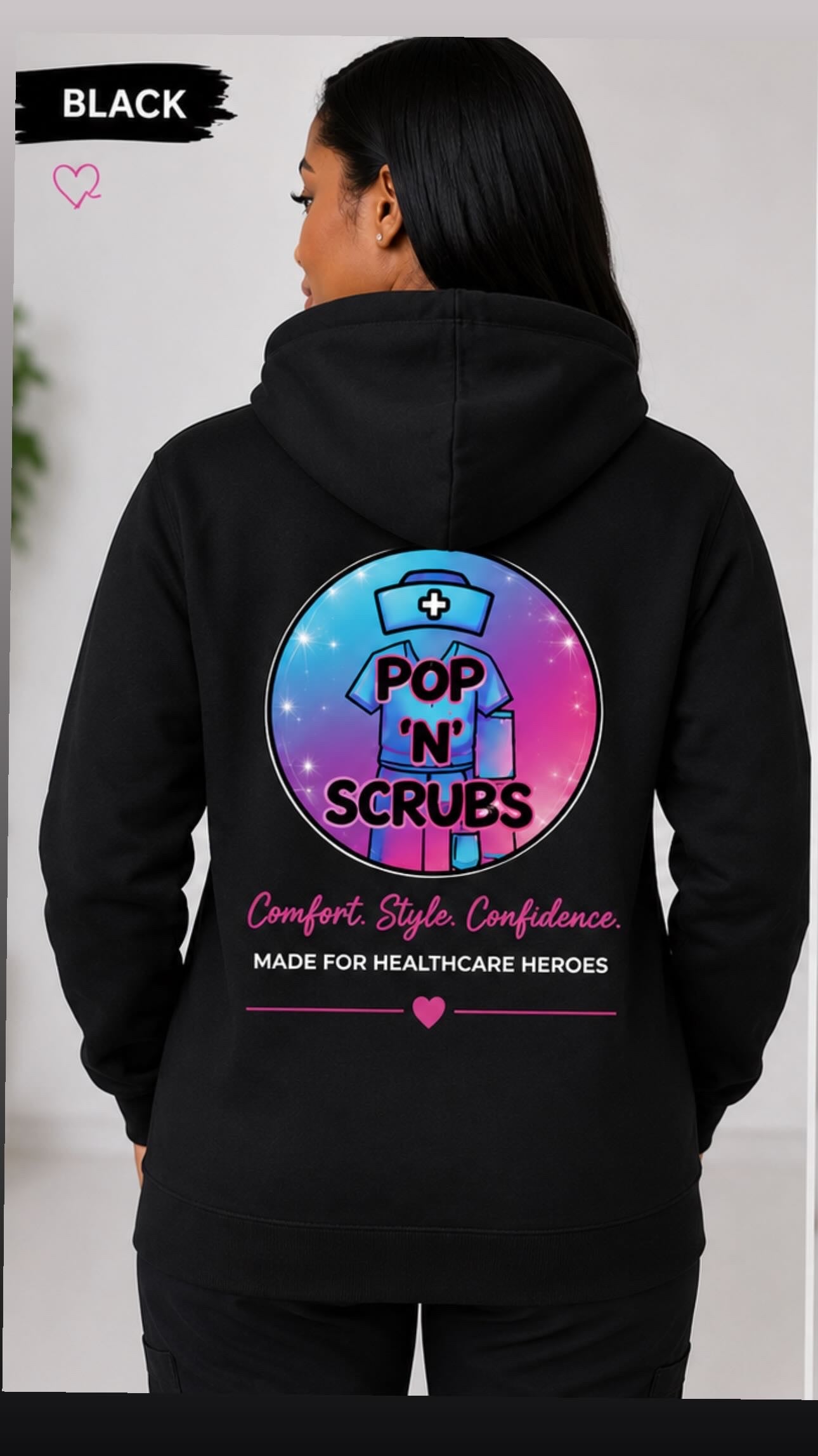 Pop N Scrubs Signature Logo Hoodie – Black