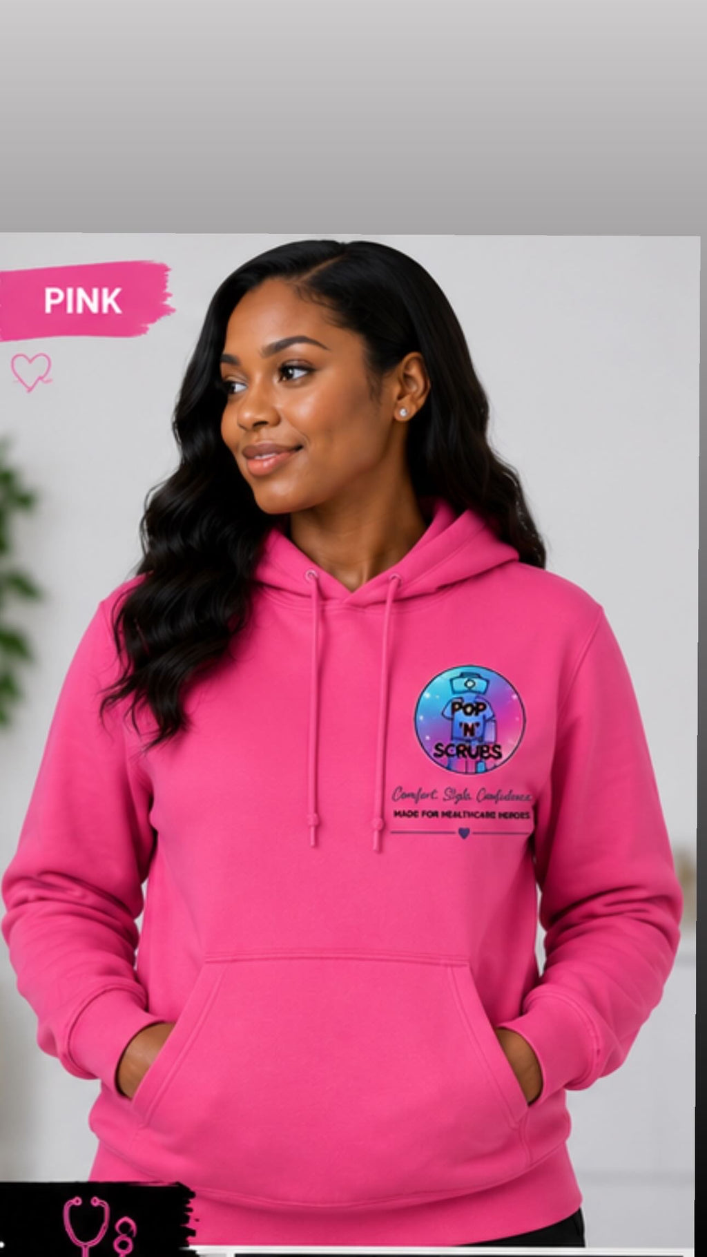 Pop N Scrubs Signature Logo Hoodie – Pink