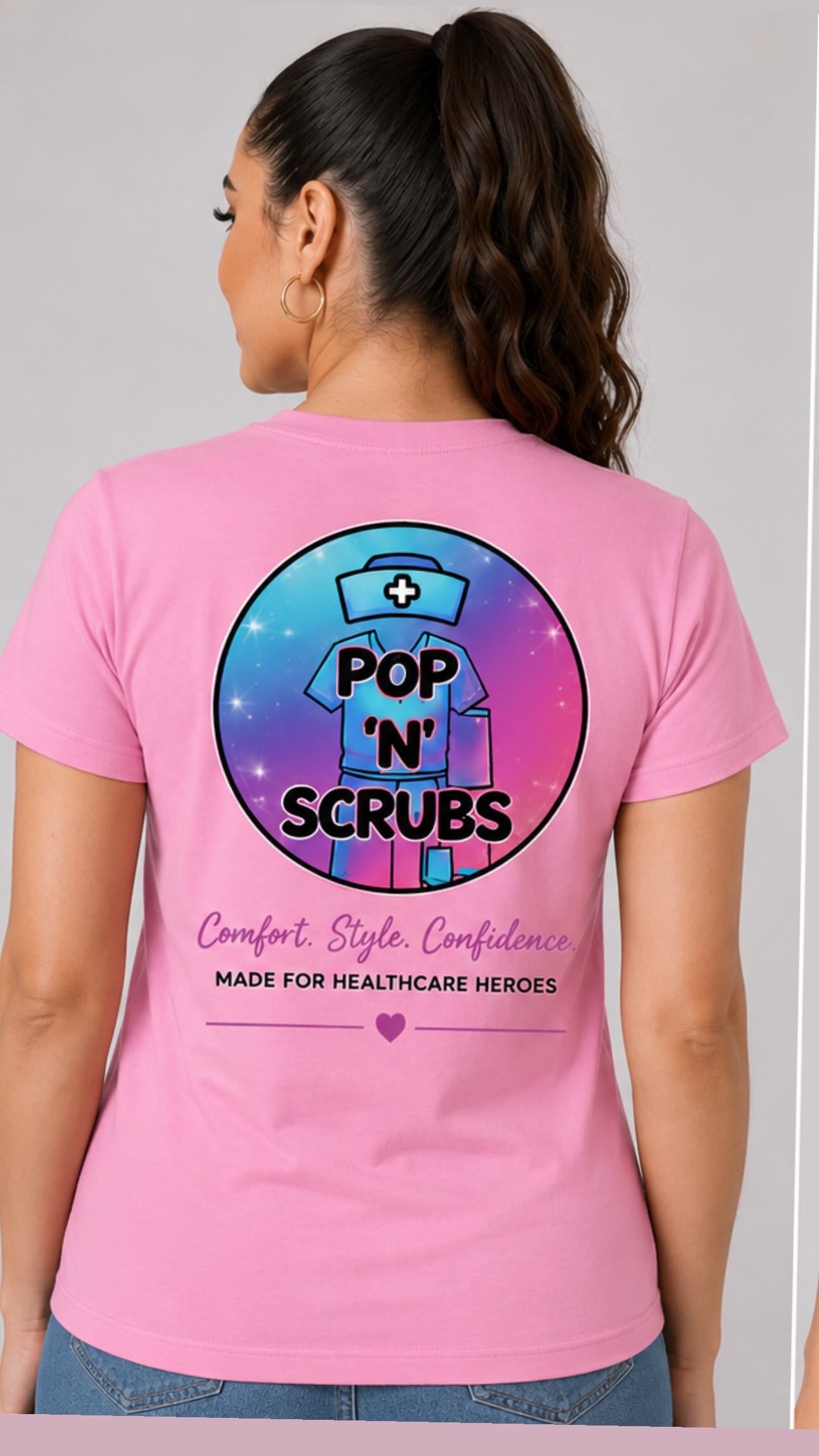 Pop N Scrubs Signature Logo T-Shirt – Pink