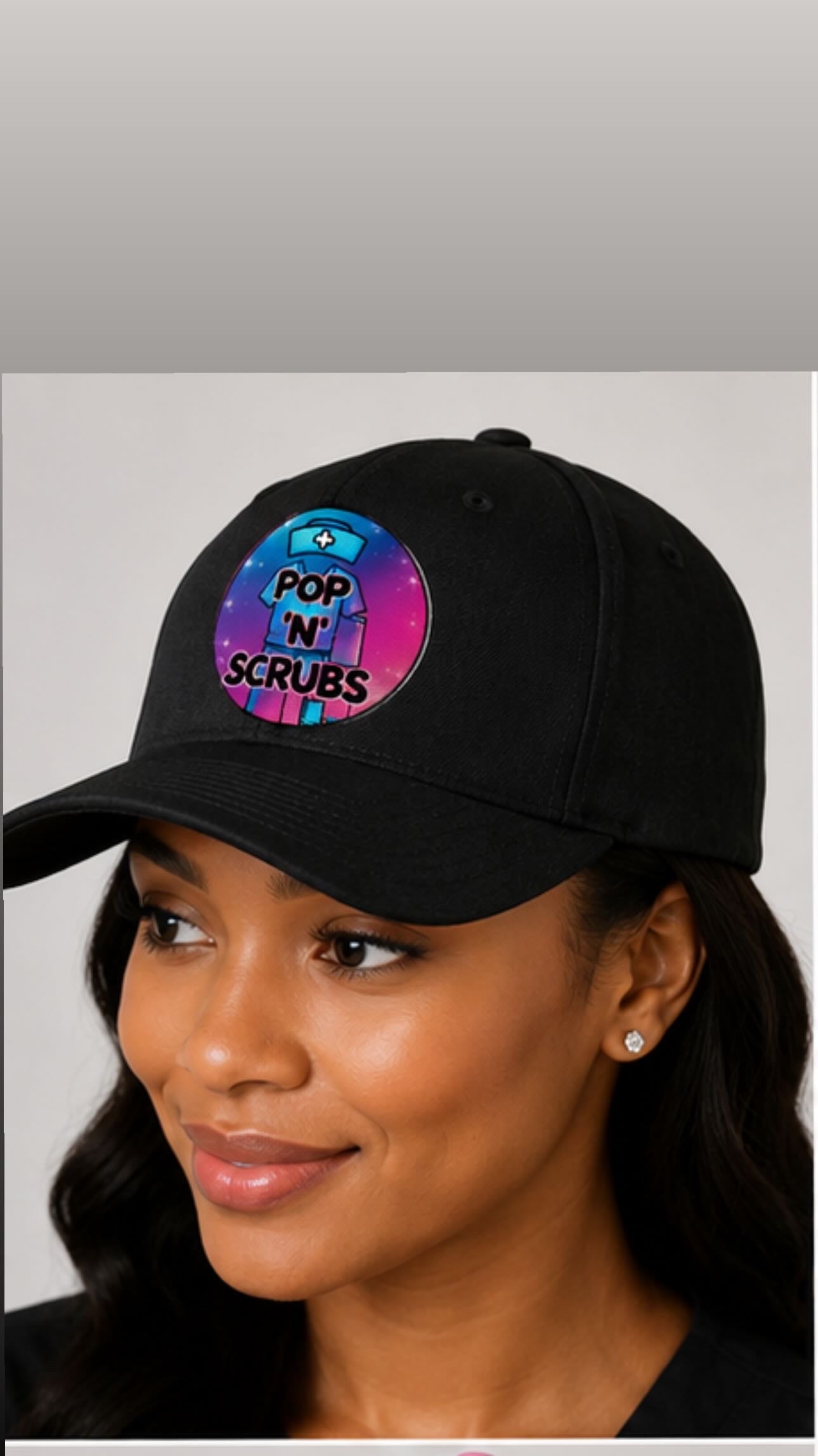 Pop N Scrubs Signature Logo Fitted Cap – Black