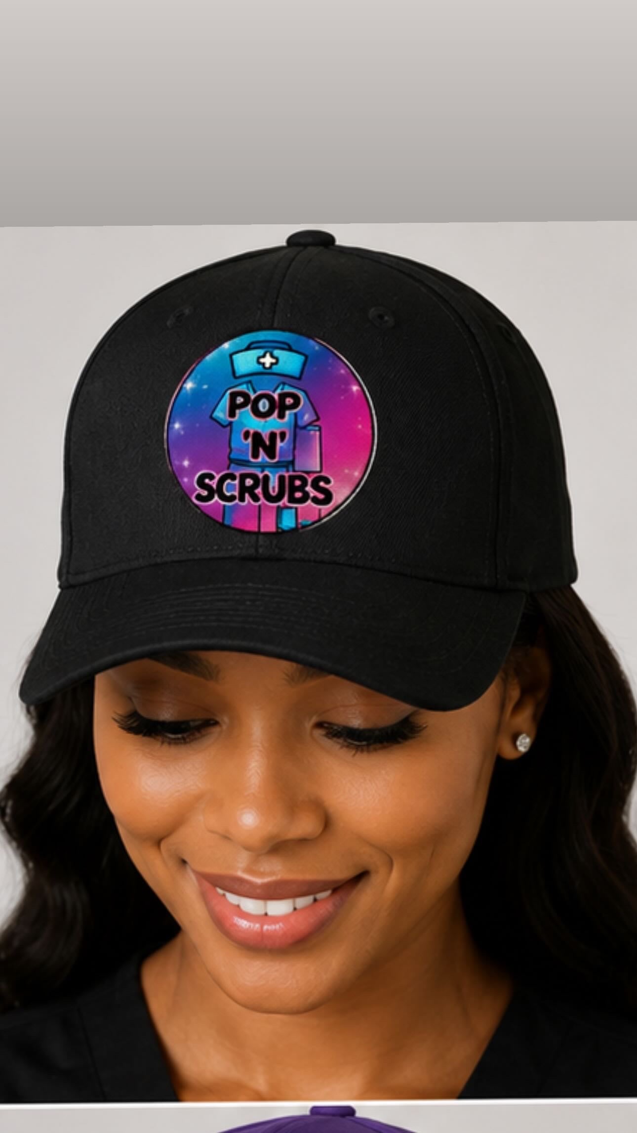 Pop N Scrubs Signature Logo Fitted Cap – Black
