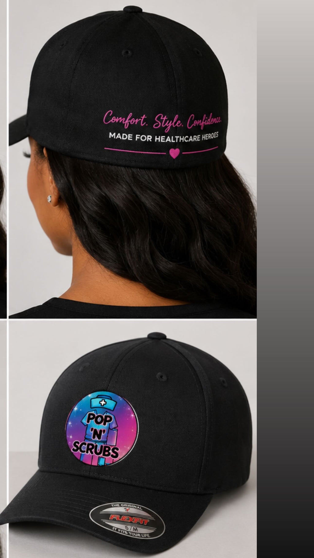 Pop N Scrubs Signature Logo Fitted Cap – Black