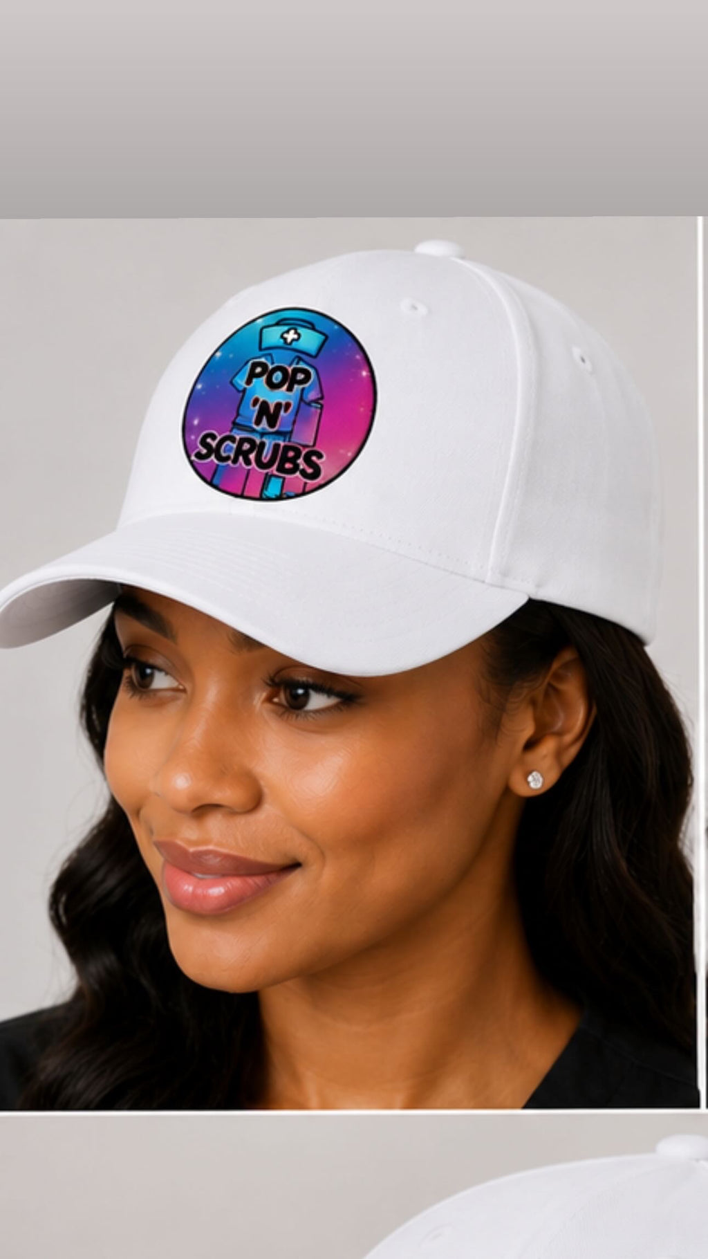 Pop N Scrubs Signature Logo Fitted Cap – White
