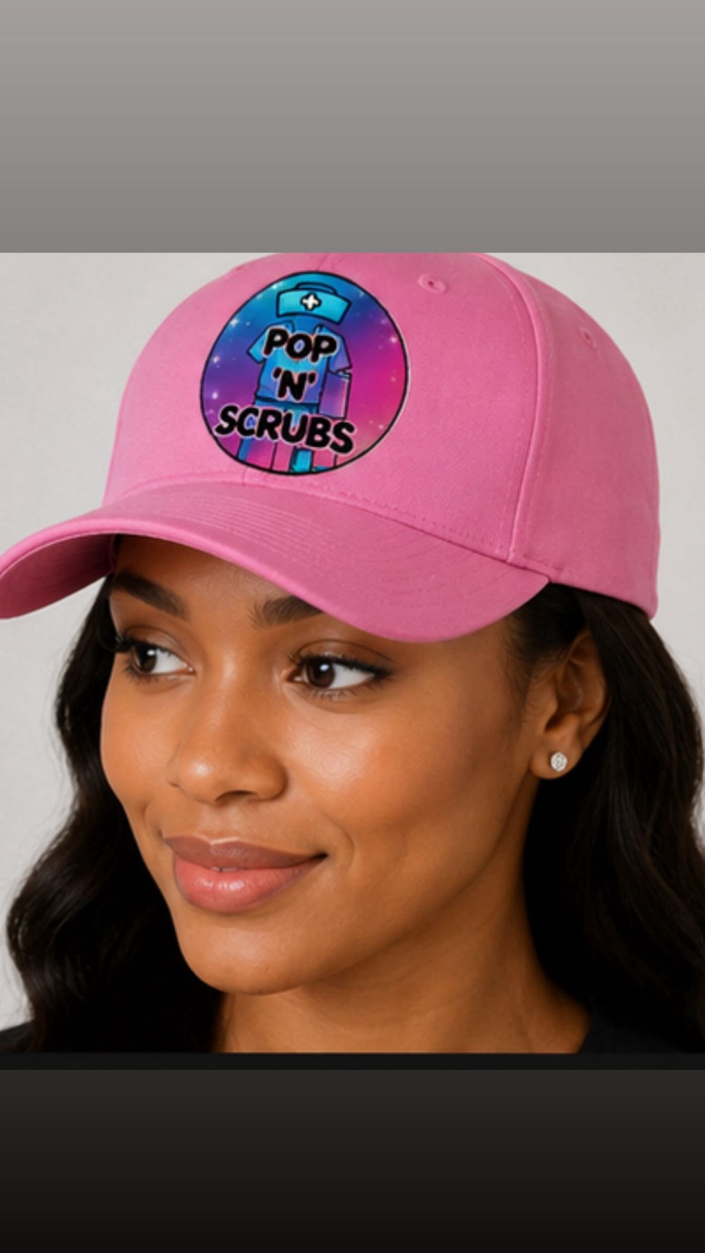 Pop N Scrubs Signature Logo Fitted Cap – Pink