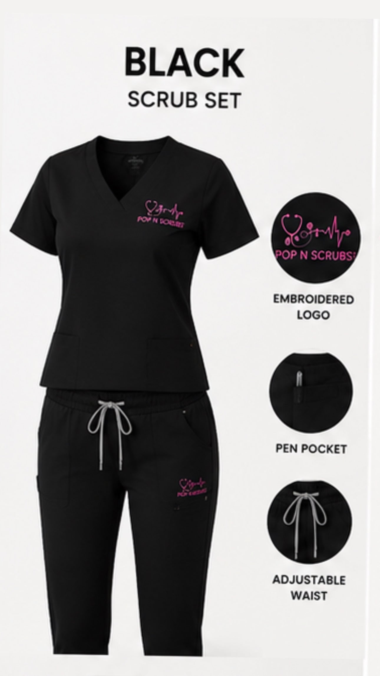 Pop N Scrubs Signature Scrub Set – Black